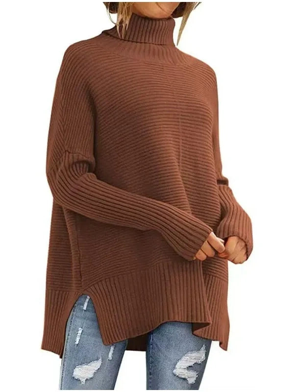 Oversized Turtleneck Ribbed Knit Sweater