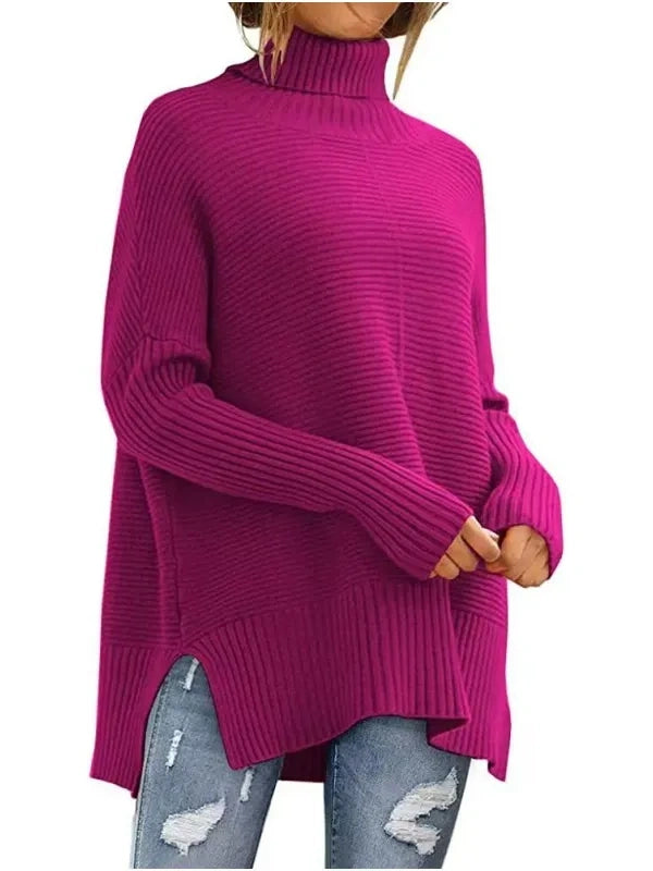 Oversized Turtleneck Ribbed Knit Sweater