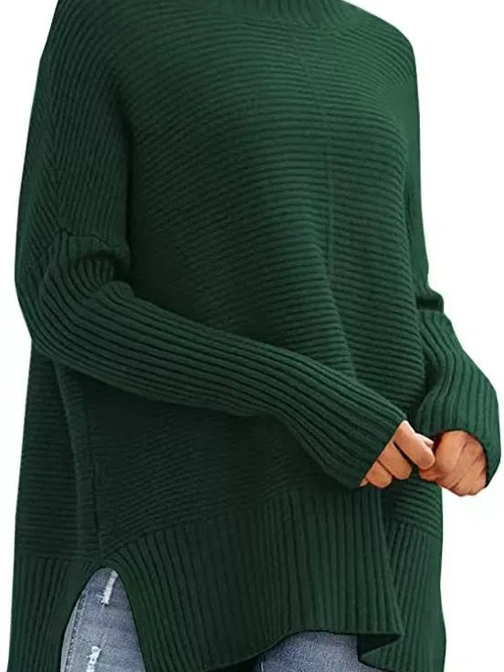 Oversized Turtleneck Ribbed Knit Sweater