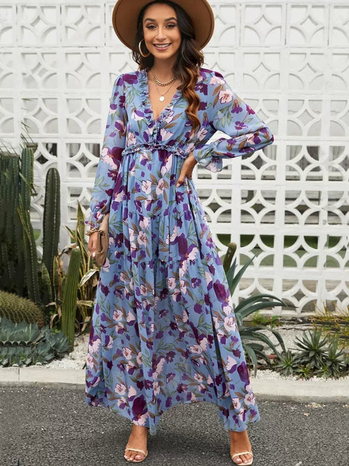 Boho Floral Long Sleeve Maxi Dress