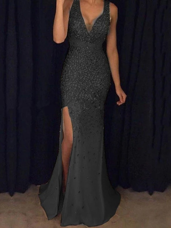 Sequin V-Neck Mermaid Evening Gown