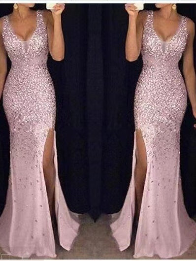 Sequin V-Neck Mermaid Evening Gown