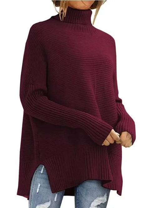 Oversized Turtleneck Ribbed Knit Sweater