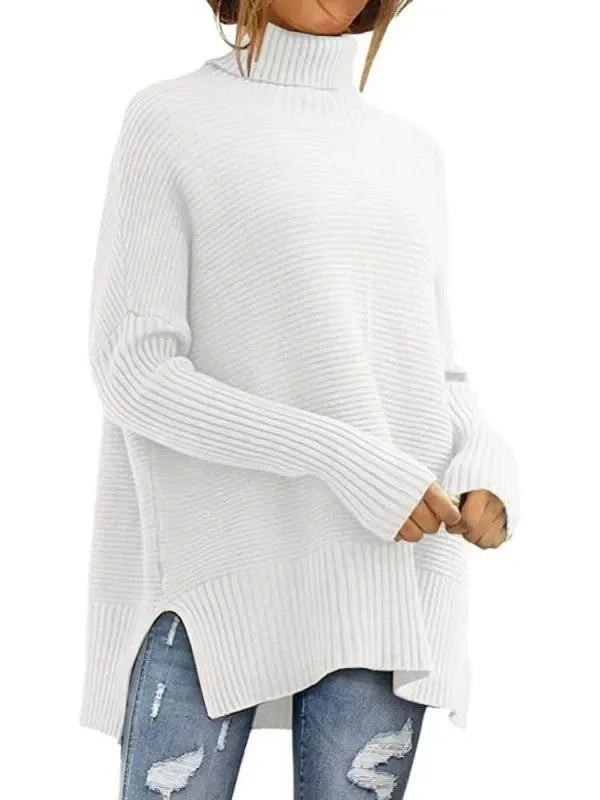 Oversized Turtleneck Ribbed Knit Sweater
