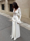 Lace Trim Ruched Knit Maxi Dress