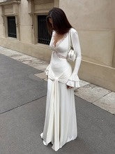 Lace Trim Ruched Knit Maxi Dress