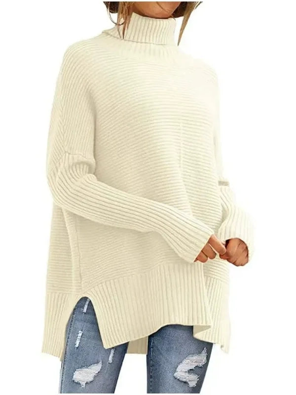 Oversized Turtleneck Ribbed Knit Sweater